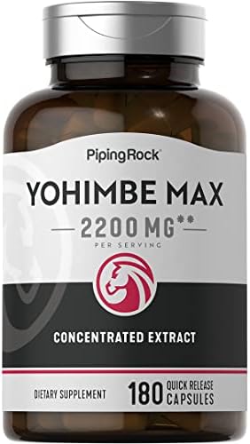 Piping Rock Yohimbe Supplements for Men | 2200 mg | 180 Capsules (Капсулы) | Max Concentrated Extract | Non-GMO, Gluten Free Supplement Piping Rock