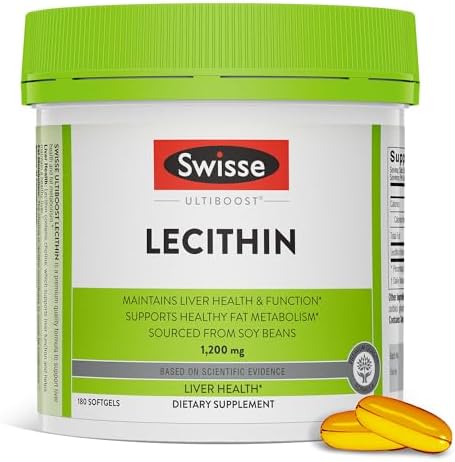 Swisse Soy Lecithin 1200mg Softgels (Мягкие капсулы) Capsules (Капсулы) | Maintains Liver Health and Function * | Supports Fat Metabolism * | Choline Lecithin Supplement 1200 mg | 180 Softgels Swisse