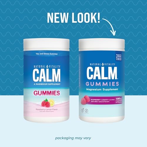 Natural Vitality CALM, Magnesium Citrate Supplement, Stress Relief Gummies, Supports a Healthy Response to Stress, Gluten Free, Vegan, Raspberry Lemon Flavored, 120 Gummies Natural Vitality