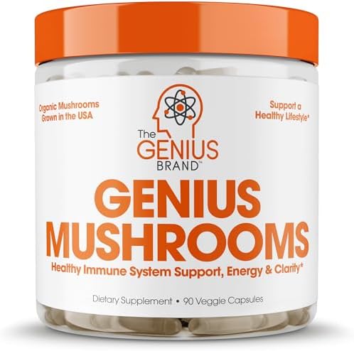 Genius Mushroom Supplement - Lions Mane, Cordyceps, Reishi - Brain Nootropic for Energy, Focus, Overall Wellness, & Immune Support - 90 Capsules (Капсулы) The Genius Brand