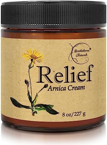 Relief Arnica Cream – Enriched with Lemongrass, Eucalyptus & Rosemary Essential Oils – All Natural Massage Lotion for Sore Muscles & Stiffness. Perfect for Massage Therapy by Brookethorne Naturals Brookethorne Naturals