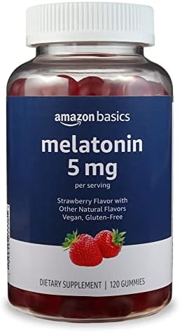 Amazon Basics Melatonin 5mg, 120 Gummies (2 per Serving), Strawberry (Previously Solimo) Amazon Basics