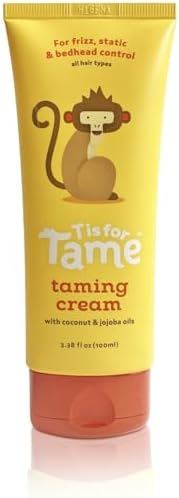 T is for Tame - Hair Taming Cream for Kids, All-Natural for Frizz & Flyaways, Coconut Oil & Jojoba Leave in Cream, Safe for Babies & Toddlers, Not Sticky, Straight or Curly Hair T is for Tame