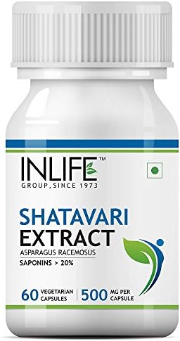 INLIFE Shatavari Extract Asparagus Recemosus (Saponins > 20%) Women's Wellness Supplement, 500 mg - 60 Vegetarian Capsules (Вегетарианские капсулы) (Pack of 1) INLIFE