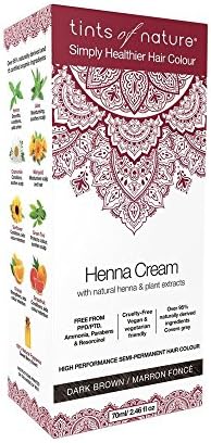 Tints of Nature Dark Brown Semi-Permanent Henna Cream Hair Colour, Ammonia-Free and 95% Natural, 70ml Tints of Nature