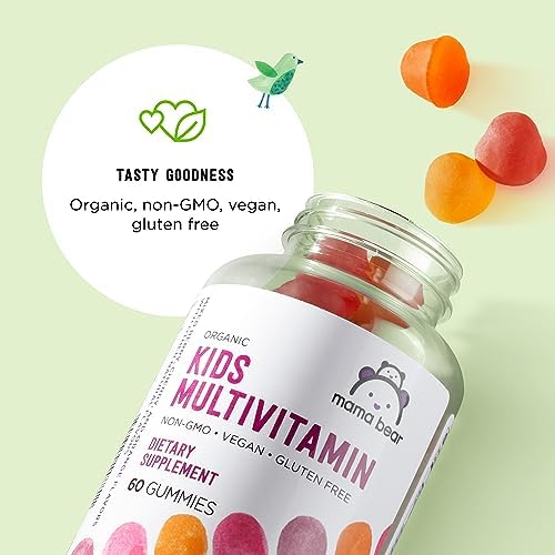 Amazon Brand - Mama Bear Organic Kids Multivitamin, 60 Gummies, 1 Month Supply (Packaging May Vary), Berry, Cherry & Orange Mama Bear