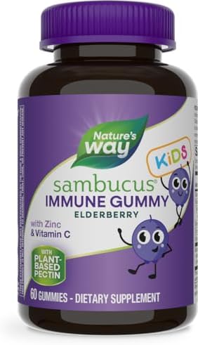 Nature's Way Sambucus Elderberry Immune Gummies (Жевательные конфеты) for Kids, Immune Support Gummies*, with Black Elderberry Extract, Vitamin C and Zinc, 60 Gummies (Packaging May Vary) Nature's Way