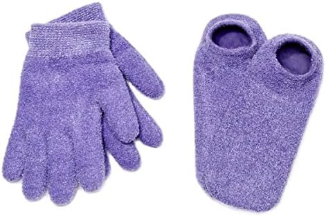 NatraCure Moisturizing Gel Booties and Gloves Set - (for dry skin, dry hands, feet, cracked heels, cuticles, rough skin, dead skin, use with your favorite lotions) - 155/175-LAV/RET - Color: Lavender NatraCure