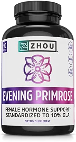 Zhou Nutrition Evening Primrose Oil Capsules (Капсулы), Supports Hormone Balance for Women, PMS and Menopause Support, Cold Pressed, Lab Verified and Hexane Free - 1300mg 10% GLA, 90 Servings (Порции), 3 Month Supply Zhou