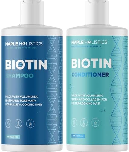 Volumizing Biotin Shampoo and Conditioner Set - Sulfate Free Shampoo and Conditioner for Dry Damaged Hair Care - Thinning Hair Shampoo and Conditioner with Nourishing Biotin and Rosemary Oil (8oz) Maple Holistics