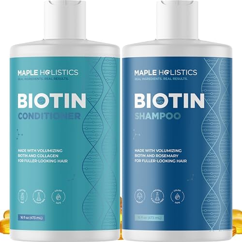 Advanced Biotin Shampoo and Conditioner Set - Thickening Sulfate and Paraben Free Shampoo and Conditioner for Hair Growth with Rice Water Black Castor Caffeine Collagen and Rosemary Oil Maple Holistics