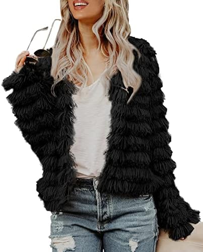 Womens Open Front Faux Fur Cardigan Vintage Parka Shaggy Jacket Coat SySea