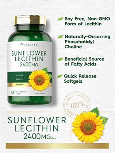 Carlyle Sunflower Lecithin Softgel Capsules | 2400mg | 200 Count | Rich in Phosphatidyl Choline | Non-GMO, Soy Free, Gluten Free Supplement Carlyle