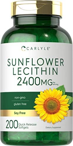 Carlyle Sunflower Lecithin Softgel Capsules (Капсулы) | 2400mg | 200 Count | Rich in Phosphatidyl Choline | Non-GMO, Soy Free, Gluten Free Supplement Carlyle