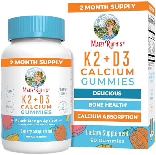 MaryRuth Organics Calcium with Vitamin D & Vitamin K2, 2 Month Supply, Calcium Supplement Supports Bone Health & Joint Support, with Vitamins D3 K2 Gummies (Жевательные конфеты), Vegan, Non-GMO, Gluten Free, 60 Count MaryRuth Organics