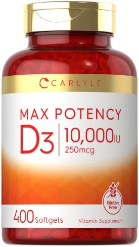 Carlyle Vitamin D 10000 IU 400 Softgels (Мягкие капсулы) | Value Size | Max Potency | Non-GMO, Gluten Free Supplement Carlyle