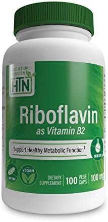 Health Thru Nutrition Riboflavin 100mg Vitamin B2 100 Vegecaps (Вегетарианские капсулы) | Supports Healthy Energy Metabolic Function & Nervous System | 3rd Party Tested | Non-GMO Soy & Gluten Free Hypoallergenic Health Thru Nutrition