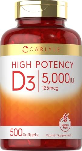 Carlyle Vitamin D3 5000 IU Softgels (Мягкие капсулы) | 500 Count | Value Size | Non-GMO and Gluten Free Supplement | High Potency Formula | 125mcg Carlyle