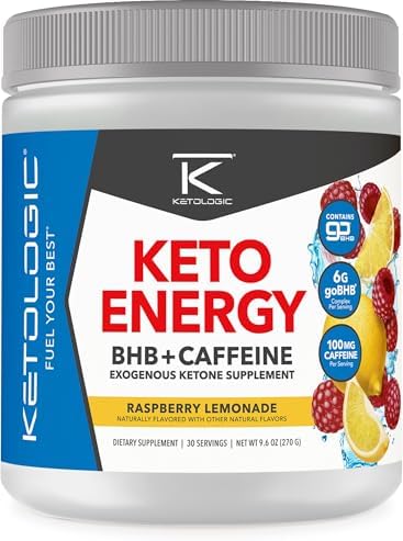 KetoLogic KetoEnergy BHB (Raspberry Lemonade) 30 Servings (Порции) - BHB + Caffeine Exogenous Ketone Supplement KetoLogic