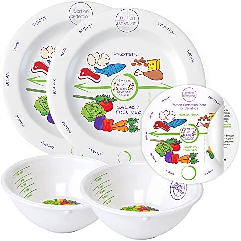 Bariatric Surgery Bowl + 8 inch Plates - Melamine twin Set Protects Stomach Pouch Size for Calorie Controlled Weight Loss For Post Sleeve Gastrectomy, Gastric Bypass, Bariatric Surgery must haves Portion Perfection