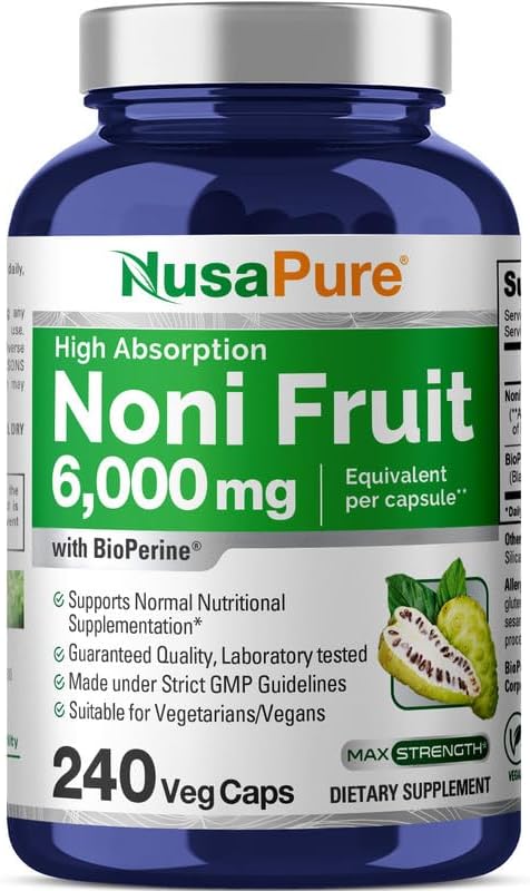 NusaPure Noni Fruit 6,000mg 240 Vegetarian caps (Extract 20:1, Non-GMO, Vegan) NusaPure