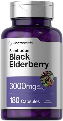 Horbäach Black Elderberry | 3000mg Capsules (Капсулы) | 180 Count | Non-GMO, Gluten Free | Sambucus Extract Supplement Horbäach