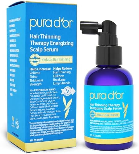 PURA D'OR 4 Oz Hair Thinning Therapy Energizing Scalp Serum Revitalizer - Argan Oil, Biotin, Caffeine, Stem Cell, Catalase & DHT Blockers, All Hair Types, Men & Women PURA D'OR