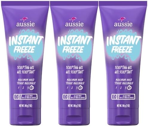 Aussie Instant Freeze Sculpting Hair Gel, Maximum Hold, No Flaking, Long-Lasting, with Jojoba Oil, Sea Kelp, Australian Aloe, Frizz Control, Citrus Floral Scent, 7 Fl Oz Triple Pack Aussie