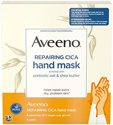 Aveeno Repairing Cica Hand Mask With Prebiotic Oat and Shea Butter, 6 Count Aveeno