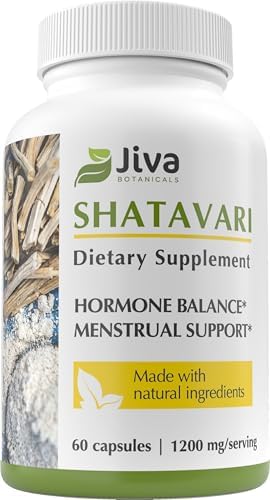 Jiva Botanicals - Shatavari Capsules (Капсулы) 1200 Mg - Shatavari Root Powder (Порошок) Extract Supplement - Support Normal Hormonal Balance for Women - Made with Asparagus Racemosus Roots Herb - 60 Capsules Jiva Botanicals