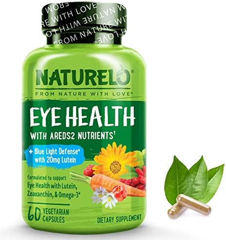 NATURELO Eye Vitamins - AREDS 2 Formula Nutrients with Lutein, Zeaxanthin, Vitamin C, E, Zinc, Plus DHA - Supplement for Dry Eyes, Healthy Vision, Eye Support - 60 Vegan Capsules (Веганские капсулы) NATURELO