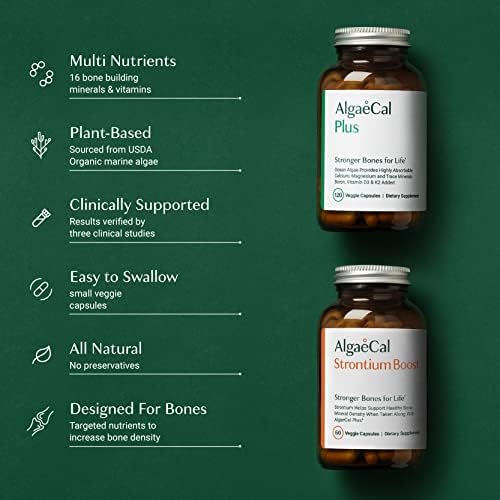 AlgaeCal - Bone Builder Pack for Bone Density Increase, Clinically Supported Plant Based Calcium Supplement & Strontium, Vitamins K2 (100mg), D3 (1600 IU), Magnesium & 16 nutrients for Bone Health ALGAECAL