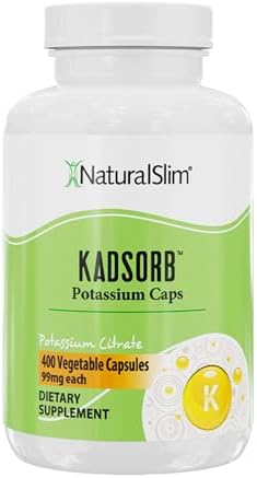 NaturalSlim Kadsorb Natural Potassium Citrate - Supports Electrolyte Balance & Normal PH, Non-GMO & Gluten-Free, Absorbable Potassium Supplement with Essential Minerals - 99 mg 400 Capsules (Капсулы) (Solo) NaturalSlim