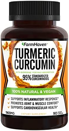 Turmeric Curcumin with BioPerine Black Pepper & 95% Curcuminoids, 1965mg, Maximum Absorption for Joint Support, Non-GMO Turmeric Capsules (Капсулы), Made in USA - 90 Veg Caps (Вегетарианские капсулы) FarmHaven