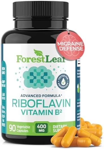 ForestLeaf Vitamin B2 Riboflavin 400mg - Energy, Skin & Cellular Health Supplement - Nervous System Support - Vitamin B 2 VIT B - Non-GMO & Gluten Free - B2 Vitamin 400mg Vegetable Capsules (Растительные капсулы), 90 Count ForestLeaf