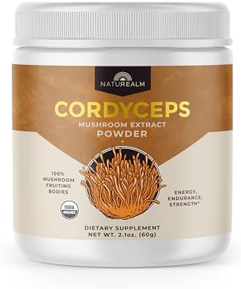 Naturealm - Cordyceps Mushroom Powder (Порошок) - Filler-Free - Organic - 100 Percent Fruiting Bodies, 60-Day Supply Naturealm