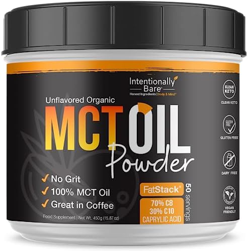 Intentionally Bare Organic MCT Oil Powder (Порошок) - Zero Net Carbs & No Grit MCT Powder for Body & Brain - Vegan MCT Creamer for Coffee, Tea, Shakes, Smoothies & Baking with 70% C8 & 30% C10 - Unflavored (Без вкуса) Intentionally Bare