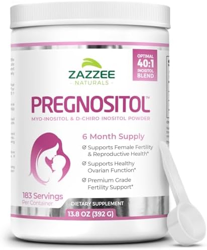 Zazzee PREGNOSITOL Powder, 6 Month Supply, Myo-Inositol and D-Chiro-Inositol 40:1 Fertility Blend, FREE Scoop for Exact Dosage, Premium Balanced Formula, 183 Servings, Vegan, All-Natural and Non-GMO Zazzee