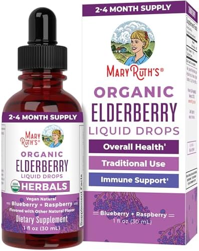 MaryRuth's Elderberry Syrup | USDA Organic | Sugar Free Immune Support Supplement for Adults & Kids, Ages 1+ | Vegan, Non-GMO, Immune Boosters, Clean Label Project Verified | 1 Fl Oz MaryRuth Organics