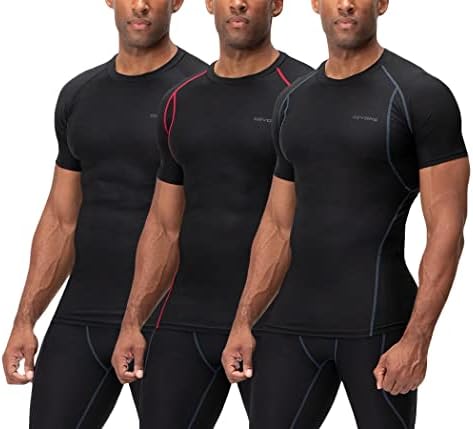 DEVOPS 3 Pack Men's Cool Dry Short Sleeve Compression Shirts, Sports Baselayer T-Shirts Tops, Athletic Workout Shirt Devops