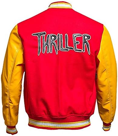 Куртка Thriller MJ - красная шершавая и желтая кожаная varsity bomber Eastified