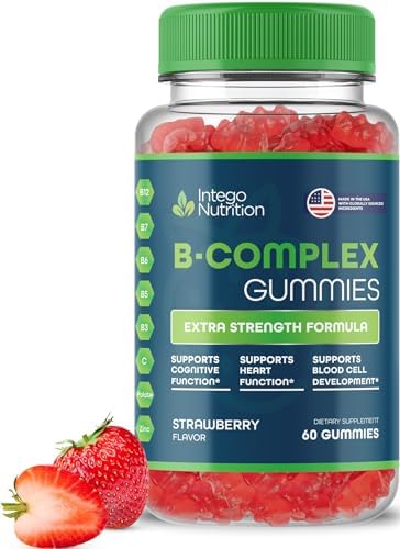 Vitamin B Complex Gummies (Жевательные конфеты) for Adults, B Complex Vitamin Supplement for Women and Men, B Vitamins Complex Gummies for Energy and Brain Health, Natural Strawberry Flavor, 60 Count INTEGO NUTRITION