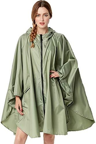 NUUR Rain Poncho for Women Adults Unisex Hooded Zipper Raincoat Waterproof Reusable Hiking Rain Coat with Pockets NUUR