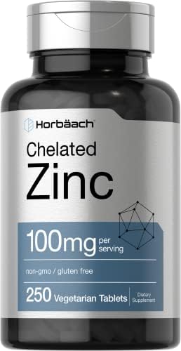 Horbäach Chelated Zinc Supplement 100mg | 250 Tablets (Таблетки) | High Potency & Superior Absorption | Vegetarian, Non-GMO, Gluten Free Horbäach