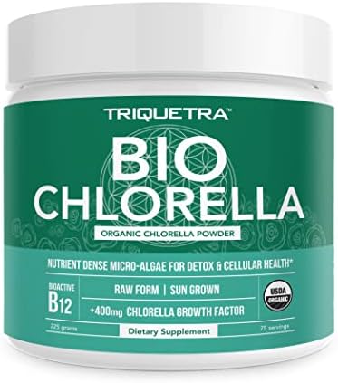 Organic Chlorella Powder - 3 Organic Certifications, Raw Form & Sun Grown - Guaranteed Best Source of Chlorella, Maximum Nutrient & CGF Levels (Chlorella Growth Factor) - 75 Servings (225 gr) Triquetra Health