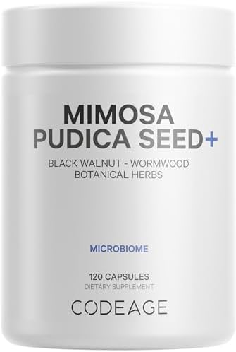 Codeage Organic Mimosa Pudica Seed Capsules (Капсулы) - Mimosa Pudica Seeds Supplement - Black Walnut, Cloves, Vidanga, Neem, BioPerine - All in One - Sensitive Plant Pills - Non-GMO & Vegan - 120 Capsules Codeage