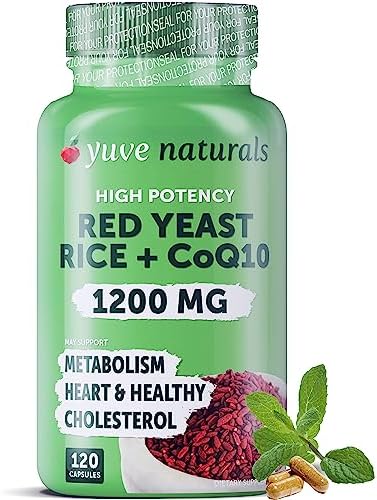 Red Yeast Rice 1200 mg Capsules (Капсулы) with CoQ10 – Maintain Healthy Cholesterol Levels, Herbal Heart Health Vegan Red Yeast Rice Supplement - Red Rice Yeast with CoQ10 for Women & Men - 120 Ct Yuve