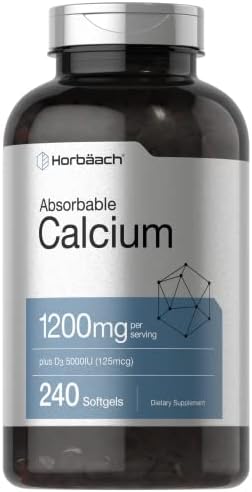 Horbäach Calcium 1200 mg with Vitamin D3 | 240 Softgels (Мягкие капсулы) | 5000 IU Vitamin D3 | Absorbable Calcium Supplement | Non-GMO, Gluten Free Calcium Supplement Horbäach