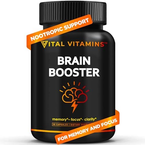 Vital Vitamins Brain Supplements for Memory and Focus - Nootropic Brain Support - Memory, Clarity, Focus, Energy - Vitamin B12, Gingko Biloba, DMAE Vital Vitamins