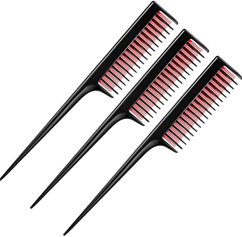 Leinuosen 3 Piece Triple Teasing Comb, Rat Tail Combs for Women - Plastic, Black - Suit for Thin, Fine and Normal Hair Types, Adding Volume, Evening Styling, Hair Accessories Leinuosen